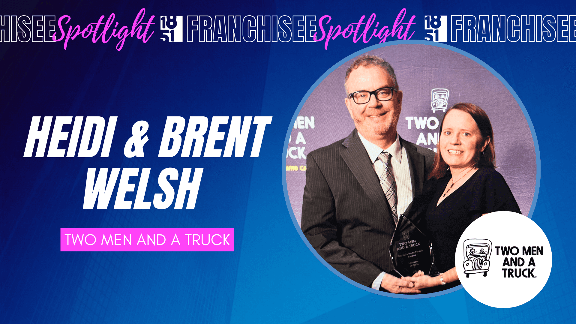 20 Years and 30,000 Moves Later: Meet TWO MEN AND A TRUCK® Canada’s Longest-Tenured Owners 1851 Franchisee Spotlight with photo of Heidi & Brent Welsh & TWO MEN AND A TRUCK logo