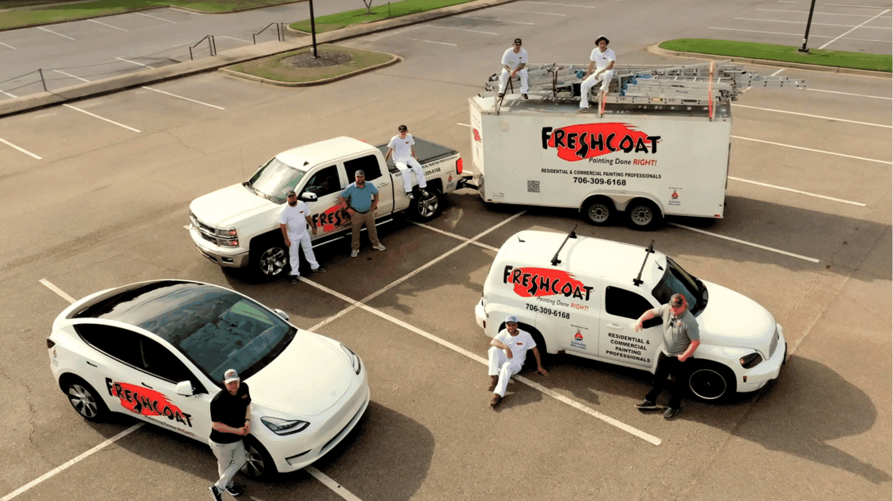 How Fresh Coat Evolved and Set New Standards Photo of multiple Fresh Coat Painters vehicles and team members